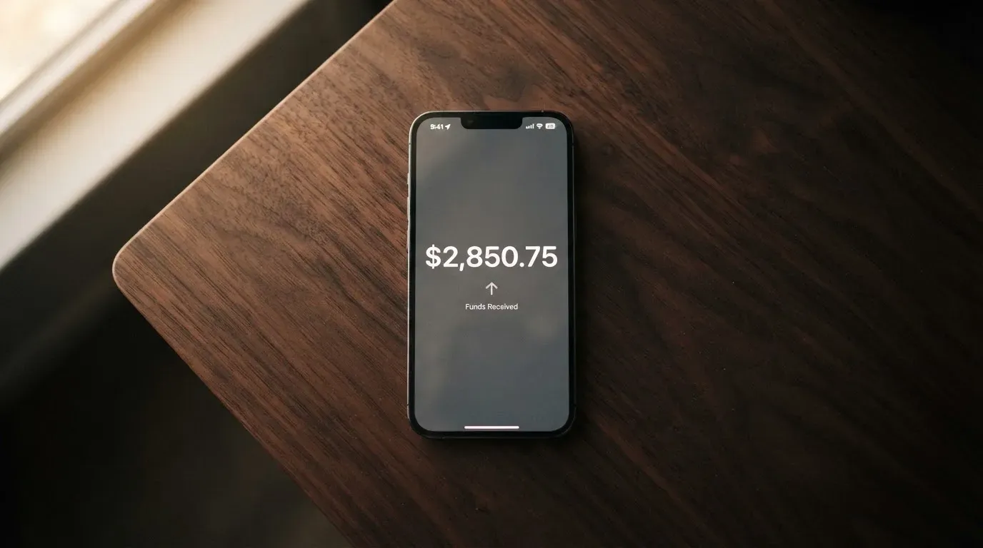 A phone showing a stablecoin transfer screen