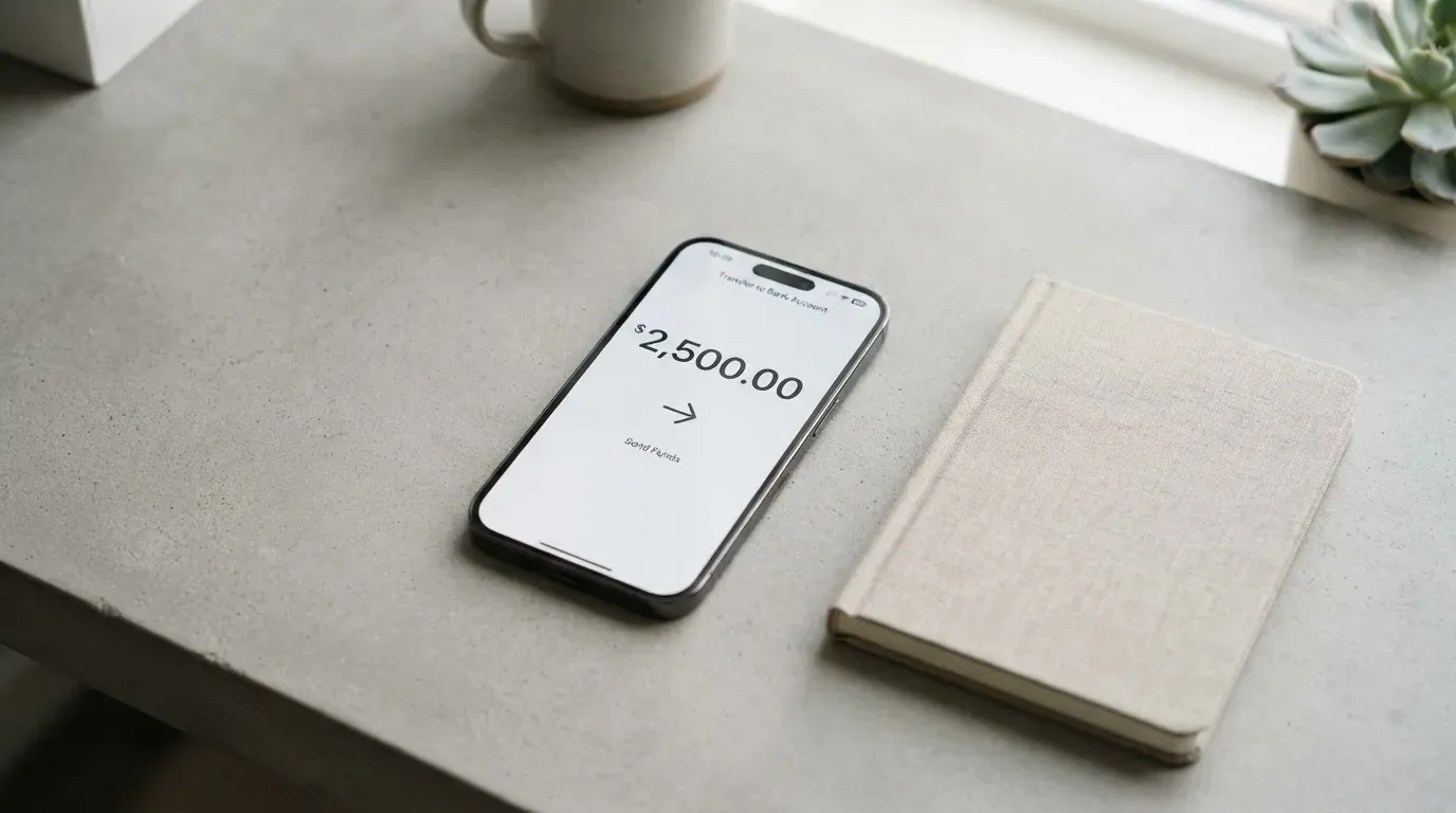 A phone showing a stablecoin transfer screen