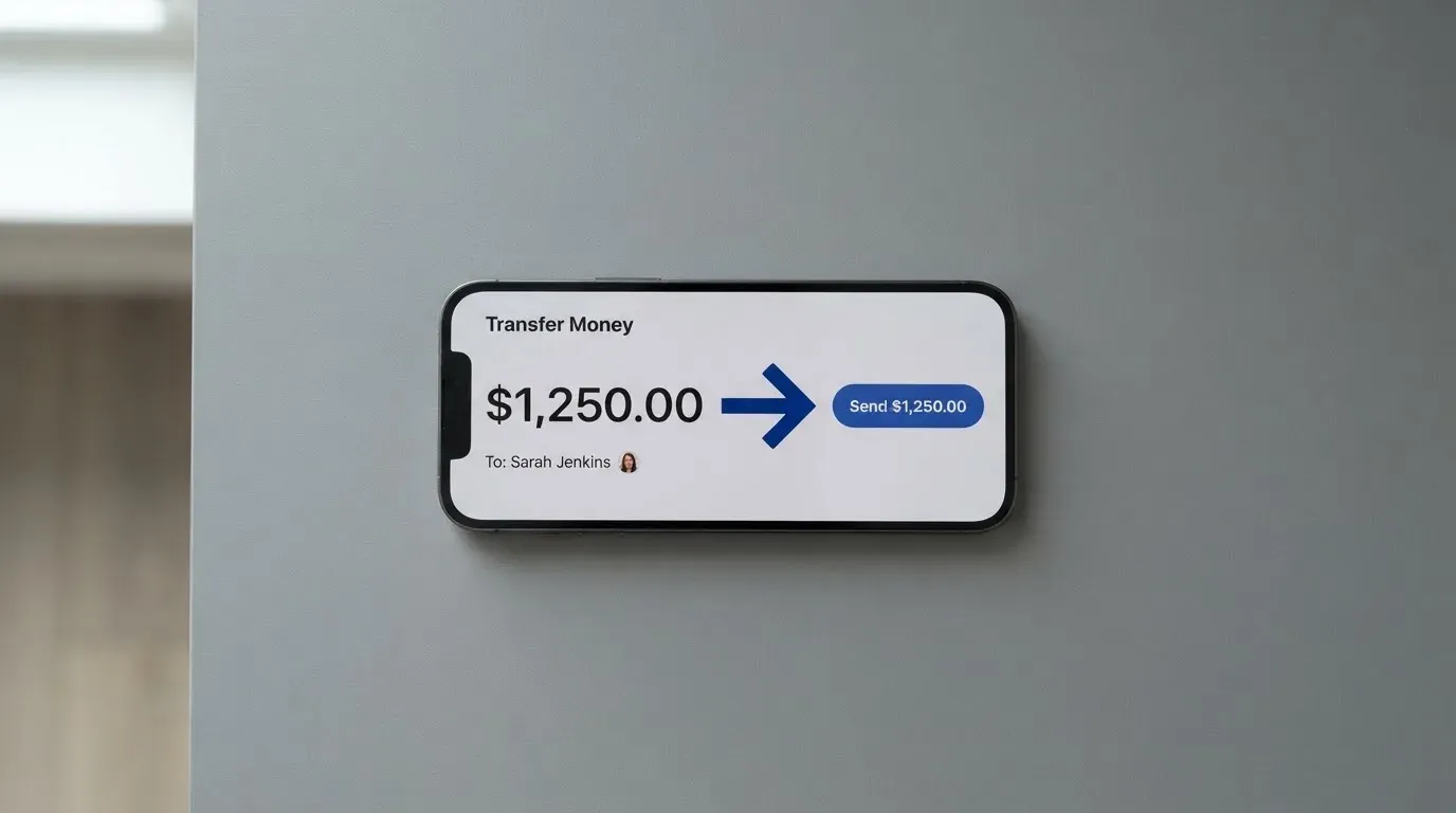 A phone showing a stablecoin transfer screen