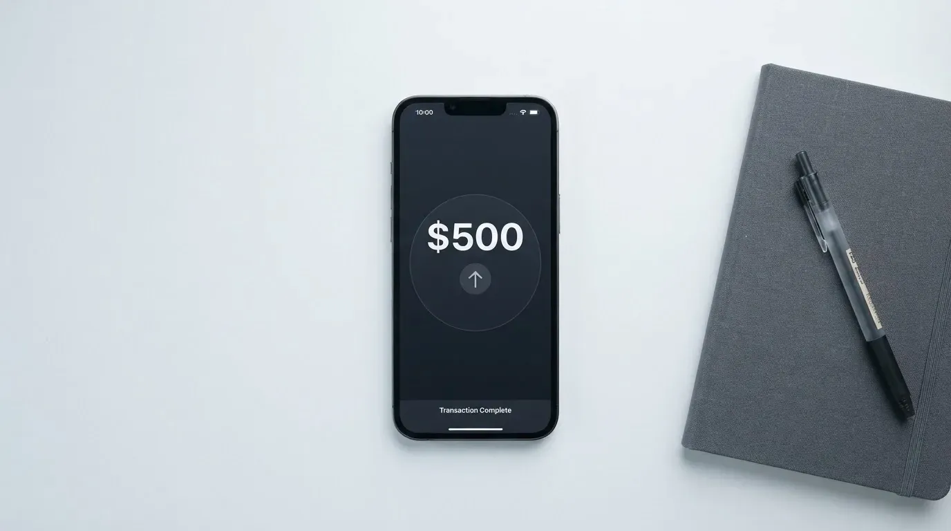 A phone showing a stablecoin transfer screen