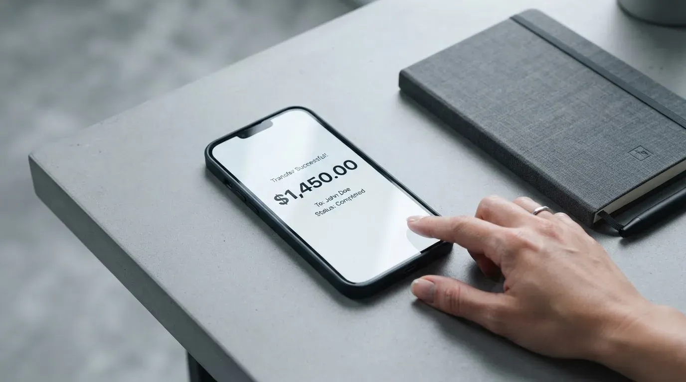A phone showing a stablecoin transfer screen