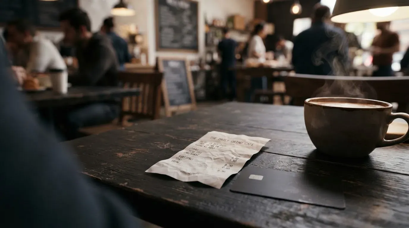 A receipt and a card on a café table