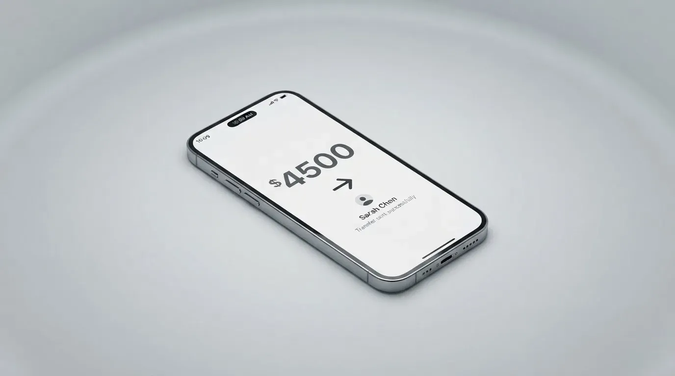 A phone showing a stablecoin transfer screen