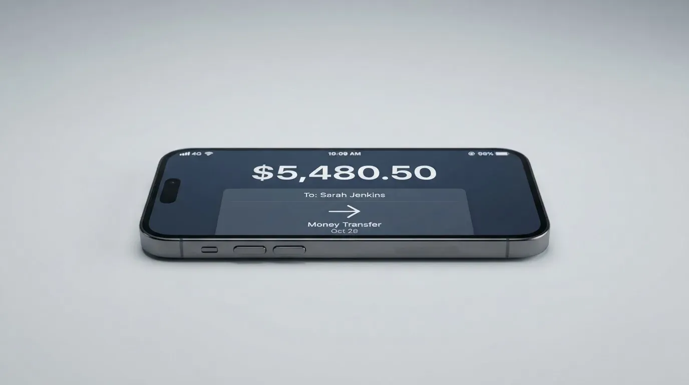 A phone showing a stablecoin transfer screen