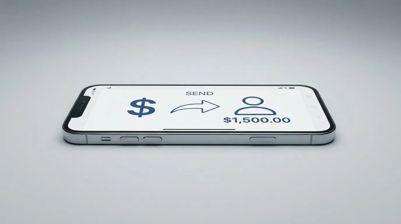 A phone showing a stablecoin transfer screen