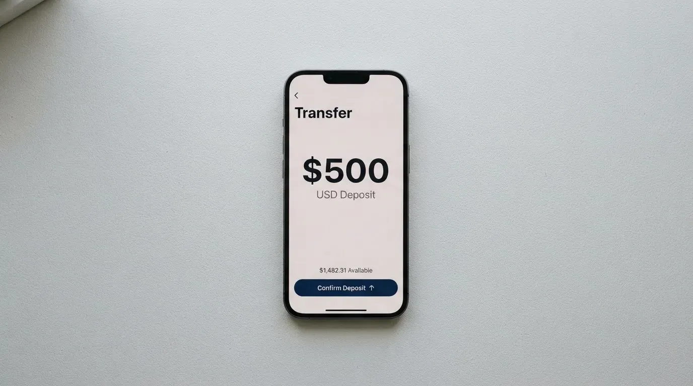 A phone showing a stablecoin transfer screen