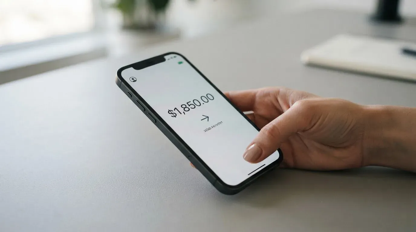 A phone showing a stablecoin transfer screen