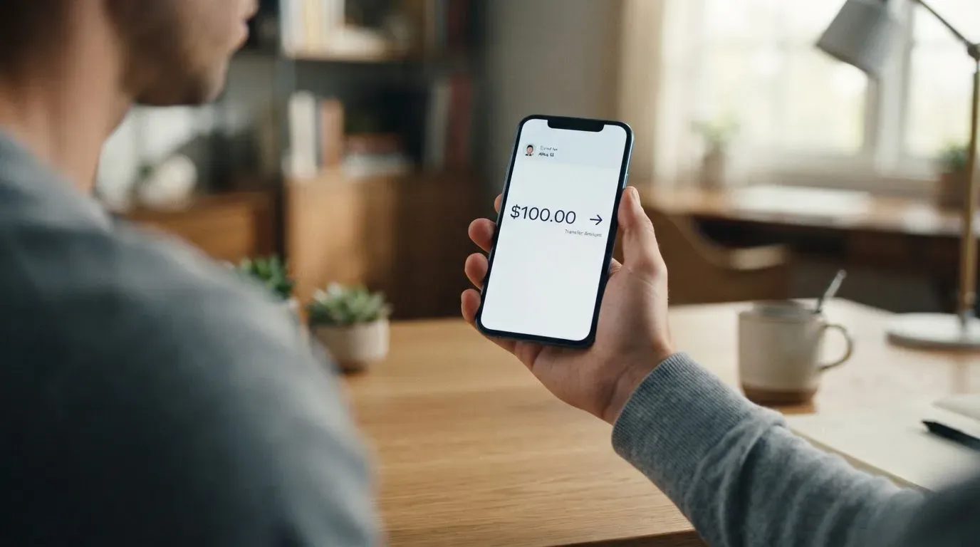 A phone showing a stablecoin transfer screen