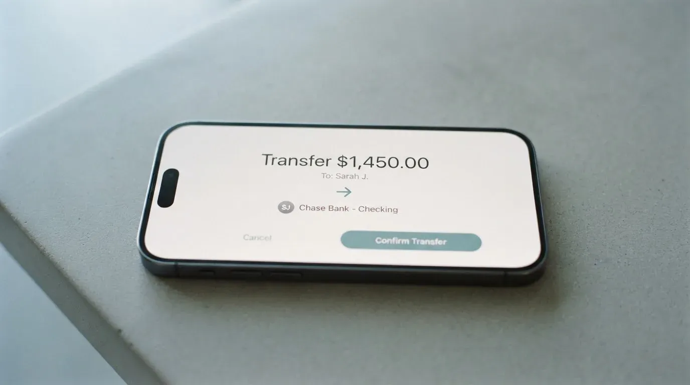 A phone showing a stablecoin transfer screen