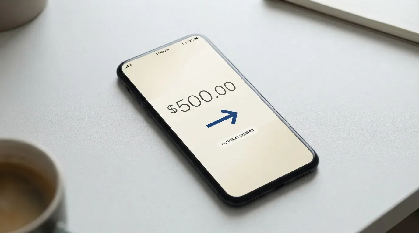 A phone showing a stablecoin transfer screen