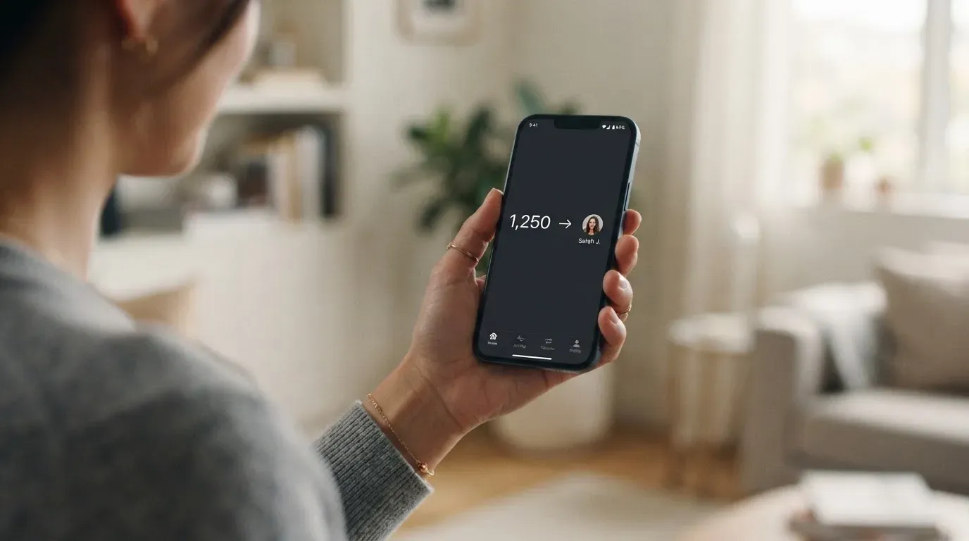 A phone showing a stablecoin transfer screen