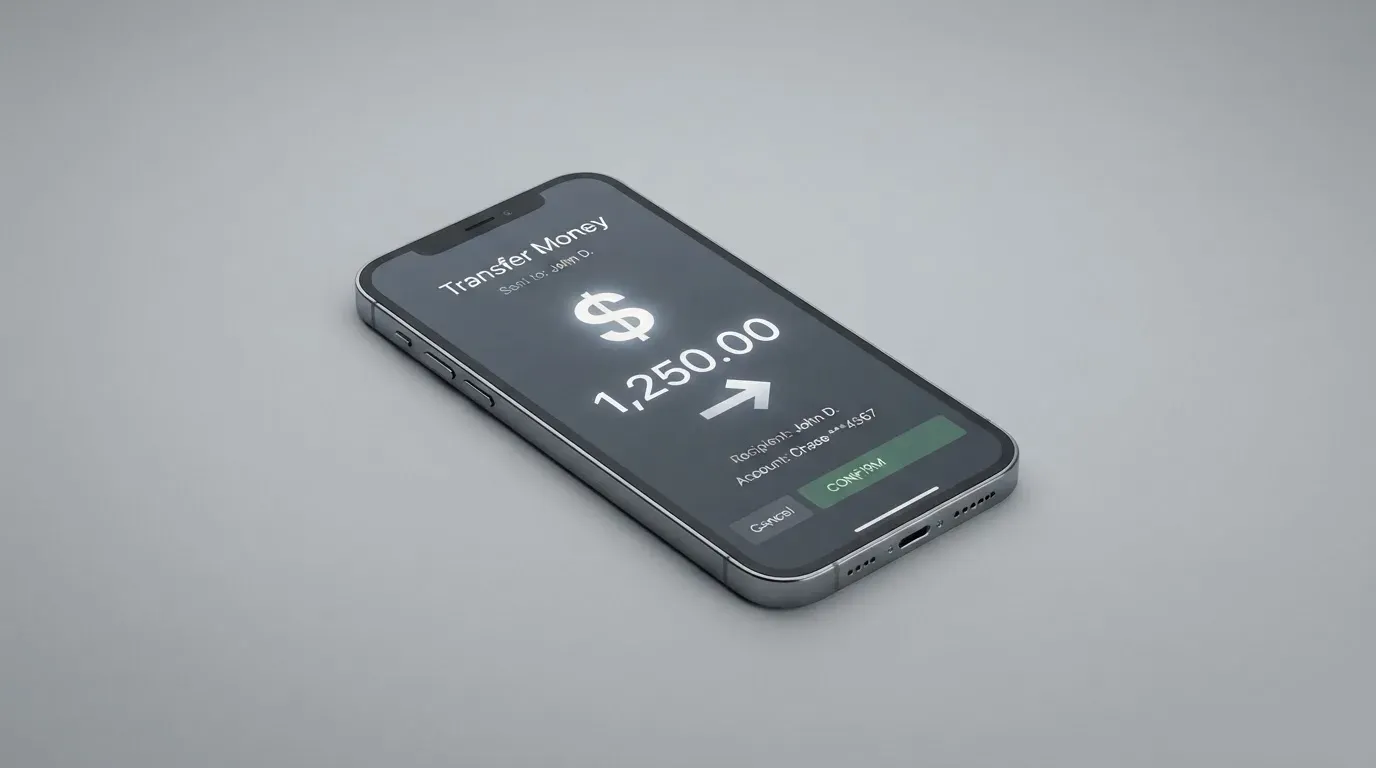 A phone showing a stablecoin transfer screen