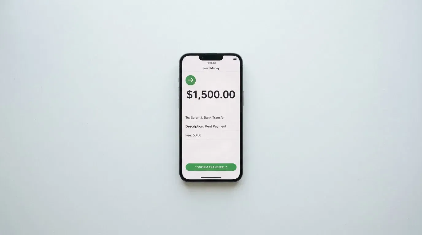 A phone showing a stablecoin transfer screen