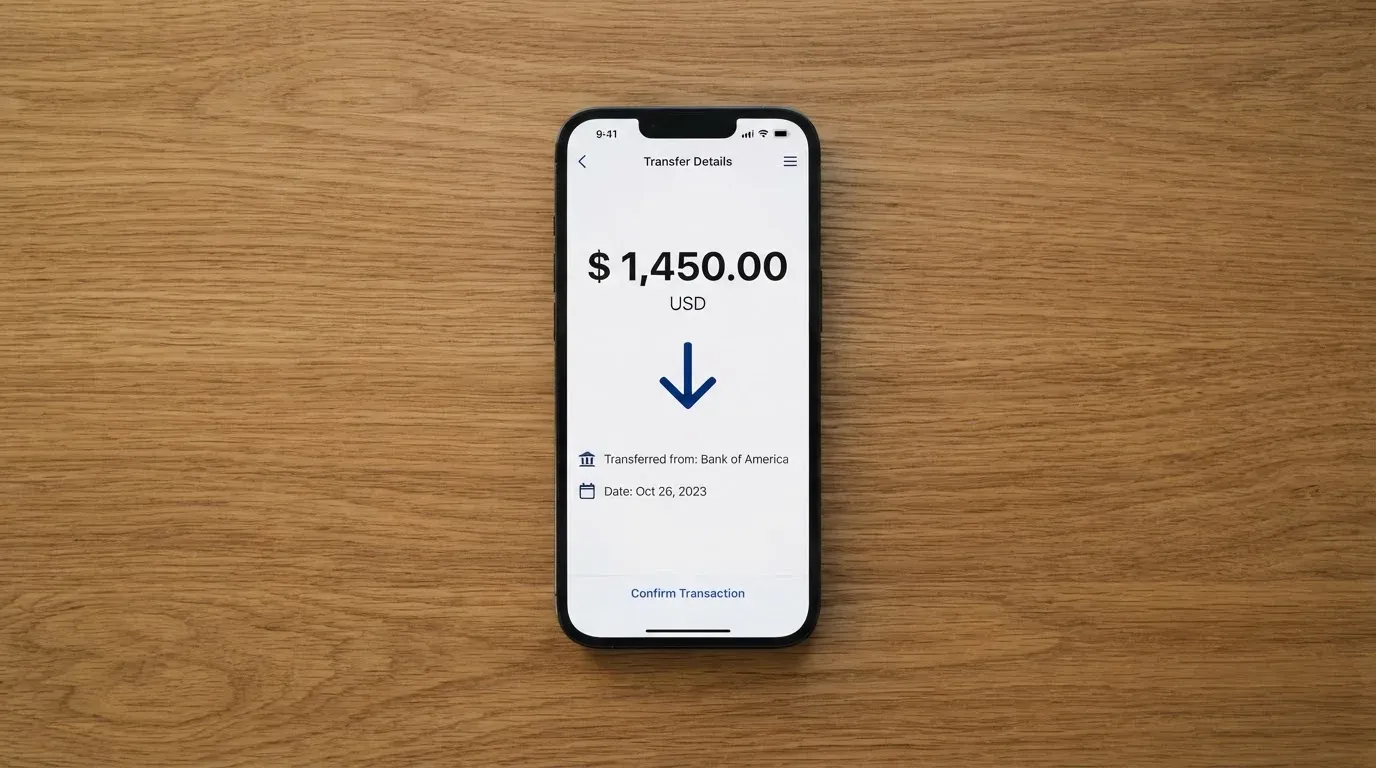 A phone showing a stablecoin transfer screen