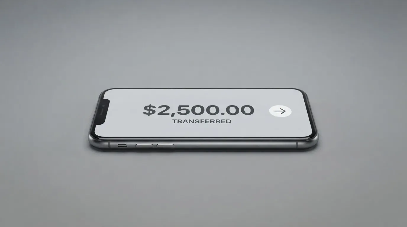 A phone showing a stablecoin transfer screen