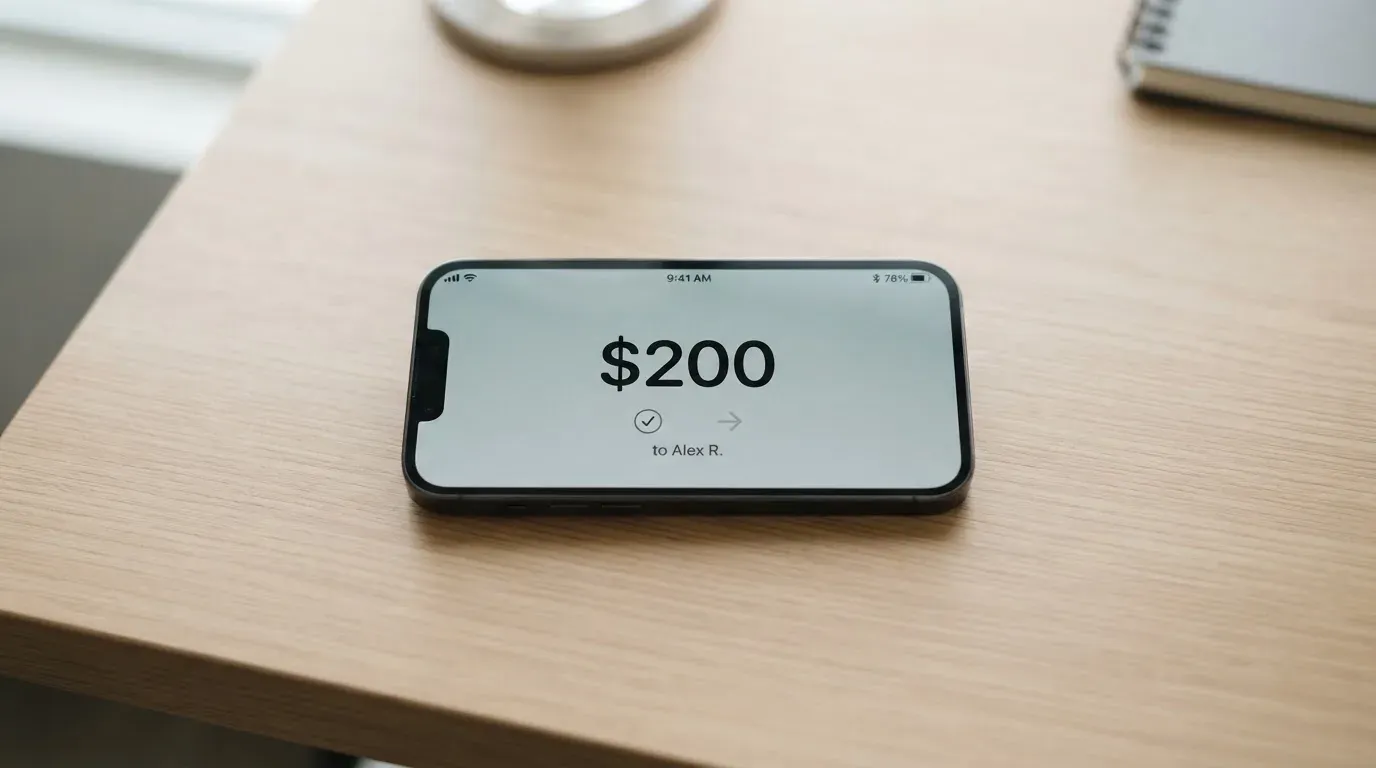 A phone showing a stablecoin transfer screen