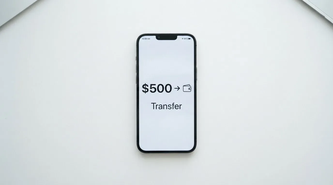 A phone showing a stablecoin transfer screen