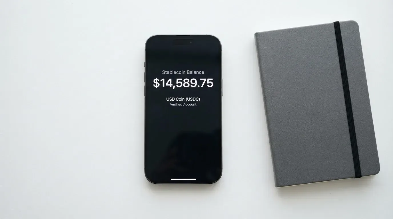 A phone showing a stablecoin transfer screen